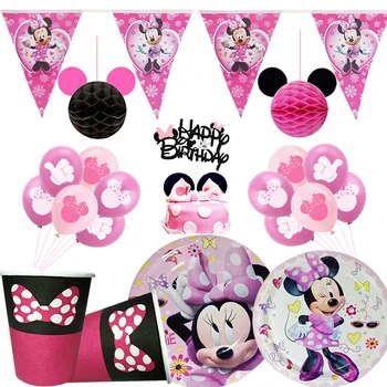 Disney Yeni Minnie Mouse Parti Doğum Günü Partisi Tek Kullanımlık Sofra bebek banyo parti fincanı Plaka Kız Parti Dekorasyon Malzemeleri Seti