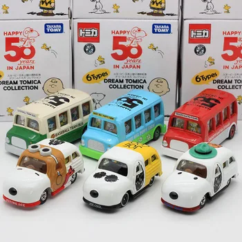 Domeka Tomy Animasyonlu Karakter Snoopy 50th Yıldönümü Alaşım Araba Modeli 70th Yıldönümü Sınırlı Sayıda Okul Otobüsü oyuncak araba