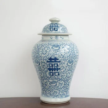 Düğün Dekorasyon Tapınak Kavanoz Çift Mutluluk Mavi ve Beyaz Porselen Zencefil Kavanoz Vazo Çin Masaüstü Masa Vazo Süslemeleri