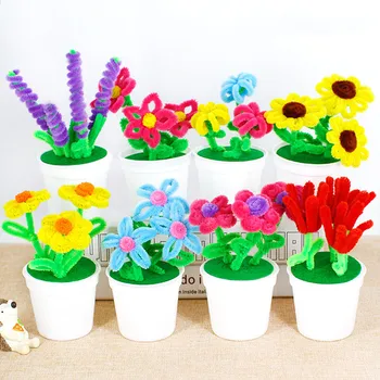 El Bükülmüş Peluş Sopa Saksı Anaokulu Çocuklar DIY Çiçek zanaat Oyuncaklar Bulmaca El Yapımı Kiti Twister Sopa Saç Kökü Çiçek
