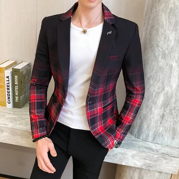 Erkek Ekose Blazer Moda İş Rahat erkek İnce Takım Elbise Ceket Büyük Boy Düğme Rahat Ziyafet Düğün Parti Kulübü Elbise 3XL