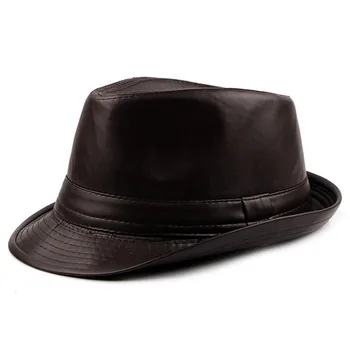 Erkek Şapka 2019 Sonbahar Ve Kış Yeni Stil PU Deri Fedoras Basit Şık Retro Erkek Caz Şapka Moda Sokak Dans baba şapkası