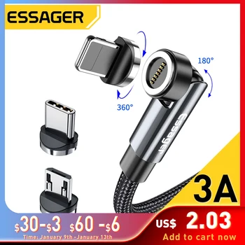 Essager 540 Döndür Manyetik Kablo 3A Hızlı Şarj mikro USB C Tipi Kablo iPhone Xiaomi İçin Mıknatıs Şarj Telefon Veri Kablosu Kablosu