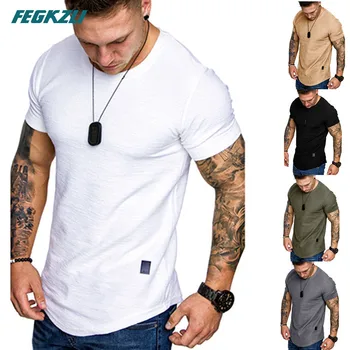 FEGKZLI yazlık t-shirt Erkekler Slim Fit O-boyun Kısa Kollu Kas Spor Rahat Hip Hop Streetwear pamuklu bluz Büyük Boy T-shirt