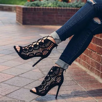 Gladyatör Roma Yaz Sandalet Çapraz bağlı Çizmeler Kadınlar Yeni Seksi Hollow Peep Toe Yüksek Topuklu Ayakkabılar Kadın Stiletto 2019 jkm