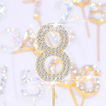 Glitter Alaşım Rhinestone Numarası Kek Toppers Bebek Duş Doğum Günü Dekorasyon Düğün Altın Gümüş Dijital Kek Tatlı Dekor