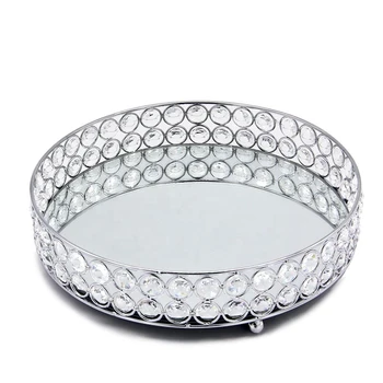 Gümüş Yuvarlak Ayna Dekoratif Kozmetik Saklama Kutusu Tepsi, Düğün Ev Dekorasyon Raf
