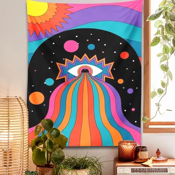 Güneş ay gökkuşağı Goblen Duvar Asılı renkli hippi yıldızlı gökyüzü göz Halılar Boho Halılar Oturma Odası Yurt Ev Dekor