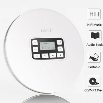 HOTT CD611T Şarj Edilebilir Bluetooth Taşınabilir CD Çalar FM Verici ve Anti Şok Koruma Dokunmatik Düğme CD müzik çalar
