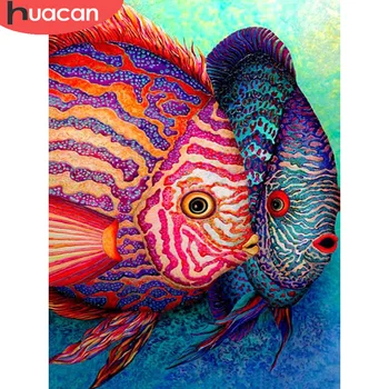 HUACAN 5D Dıy Elmas Boyama Balık Elmas Mozaik Tropikal Hayvan Dekorasyon İçin ev duvar sanatı