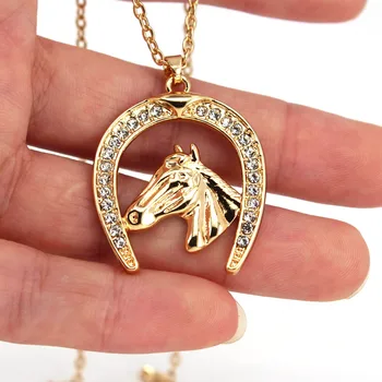 hzew sıcak satış At Nalı kristal ve at altın renk kolye kolye at hediye