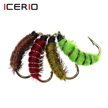 ICERIO 8 adet Fly Bağlama Scud Nymph / Zebra Midge Nymph Fly Alabalık Balıkçılık İçin 12 # Renk Zeytin Yeşili Dk Kırmızı Kahverengi