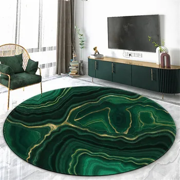 Iskandinav Koyu Yeşil Mermer Yuvarlak Halı Oturma Odası İçin Modern Pazen Sünger Mat Yatak Odası Sehpa Halı Ev Dekorasyon