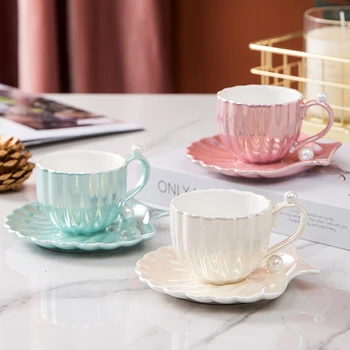Iskandinav Tarzı Basit Nehir Midye Inci seramik fincan Ofis Tabağı Kahve Kupa Batı Gıda çay bardağı