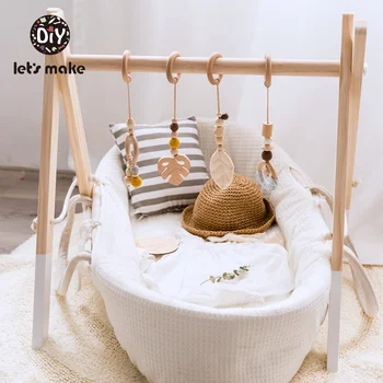 Iskandinav Tarzı Bebek Spor Kreş Ahşap bebek oyuncakları Oyun Duyusal BPA Ücretsiz Organik Malzeme Ahşap Çerçeve Bebek Odası bebek oyuncakları Çıngıraklar