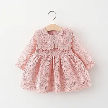 İlkbahar Ve Sonbahar Yeni Bebek Kız Elbise Yaka Uzun Kollu Dantel Prenses Elbise Kız Moda Çocuk Kıyafet Çocuk giyim