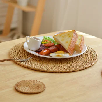 Japon tarzı basit Rattan sıcak ped ısı yalıtımı kaymaz Mat yemekleri el dokuması demlik MatFor mutfak