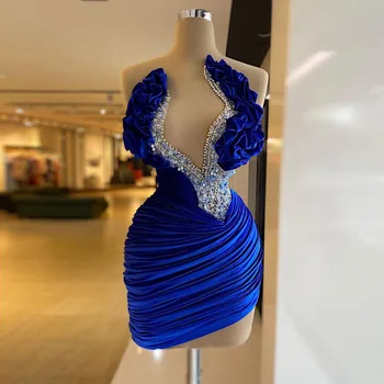 Kadife Abiye 2022 Kadın V Yaka Straplez Mermaid Balo Abiye Zarif Boncuk Özel Mavi Parti Elbise Elbiseler De Soiree