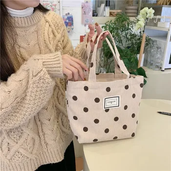Kadife Polka Dot kadın Çanta Çanta Sevimli Gülümseme Kadın Küçük Tote omuz çantaları Kız Öğrenci Öğle Yemeği için bento çantası alışveriş çantası