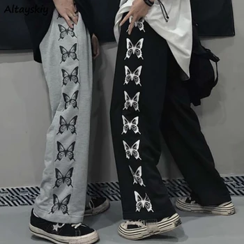 Kadın Rahat pantolon Çiftler Baskılı Harajuku Rahat Moda Pantolon Kadın Gevşek Basit Günlük Hip Hop Retro Ins Ulzzang Öğrenciler