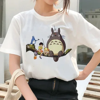 Kadın T-shirt Totoro Ruhu Uzakta T Shirt Stüdyo Ghibli Femme Japon Karikatür Anime T-shirt Hayao Miyazaki Kadın Büyük Boy Gömlek