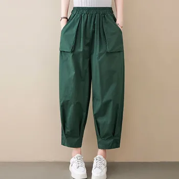 Kadın Yaz Pamuk Rahat harem pantolon Yeni Varış 2021 Kore Basit Tarzı Elastik Bel Gevşek Kadın Ayak Bileği uzunlukta Pantolon B191