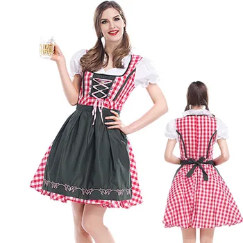 Kadınlar Geleneksel Alman Oktoberfest Dirndl Elbise Geçit Tavern Bira Garson Cosplay kostüm partisi Elbise XS-4XL Artı Boyutu