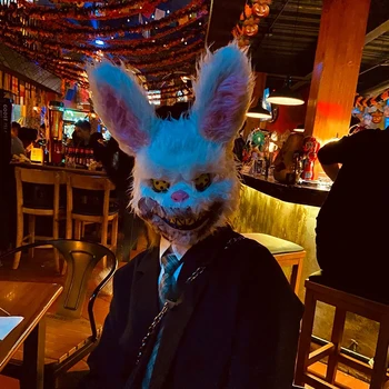 Kanlı Peluş Tavşan Maskesi Cadılar Bayramı Hayalet Festivali Maskesi Gerçekçi Kanlı Tavşan Başlık Performans Prop Cadılar Bayramı Korku Maskesi