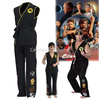 Karate Kid Cobra Kai Cosplay Kostüm Yetişkin Çocuklar Üst Pantolon Bandı Kıyafetler Cadılar Bayramı Karnaval Parti Elbise