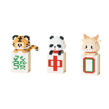 Karikatür Hayvan Mahjong Mikro Elmas Blok Panda Kaplan yapı tuğlaları Sığır Nanobricks Eğitici Oyuncaklar Koleksiyonu Hediyeler İçin