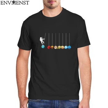 Komik Astronot Spaceman Gezegenler Retro Kısa Kollu Tee Güneş Sistemi Astronomi erkek T Shirt %100 % pamuklu üst giyim Büyük Boy T-shirt