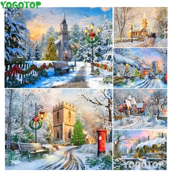 Kış Elmas Boyama Noel Evi DİY Mozaik Elmas Nakış Manzara Taklidi Ev Dekorasyon YY5994