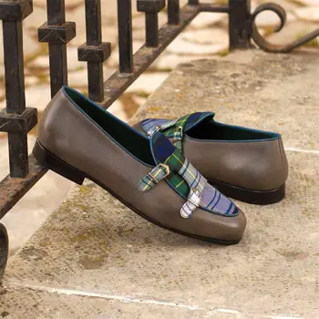 Loafer'lar erkek ayakkabısı PU Colorblock Moda Iş Rahat Düğün Parti Klasik Faux Süet Keşiş Çift Toka Elbise Ayakkabı CP090