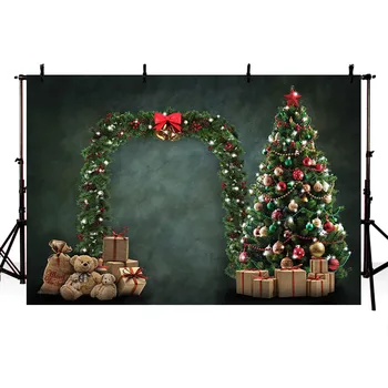 Mehofond Zemin Noel Ağacı Hediye oyuncak ayılar Retro Koyu Yeşil Vintage Çan Dekorasyon Fotoğraf Arka Plan Fotoğraf Stüdyosu için