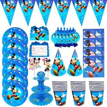 Mickey Mouse Tema Çocuklar Doğum Günü Partisi Süslemeleri Fincan Tabağı Flama Balon Tek Kullanımlık Sofra Bebek Duş Parti Malzemeleri