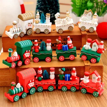 Mini Noel Dekorasyon Ahşap Oyuncak Tren Ev Dekor noel hediyesi Çocuk bebek oyuncakları Diecasts ve Oyuncak Araçlar Çocuk N3