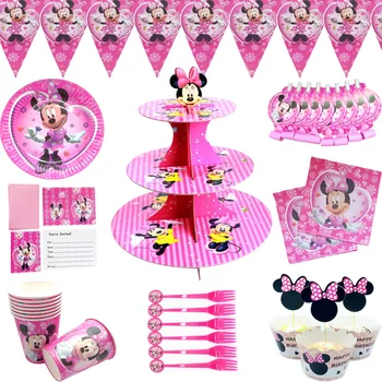Minnie Mouse Parti Kek Kağıt bardak Tabak Dekorasyon Aksesuarları 1st Doğum Günü Partisi Tek Kullanımlık Sofra Dekor Malzemeleri Hediye