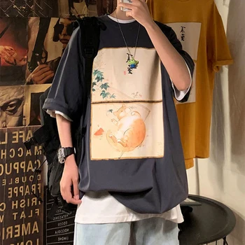 Moda Kawaii Anime Kedi Baskı erkek tişört 2021 Yeni Sıcak Satış Rahat pamuklu tişört Elbise Günlük Tüm Maç sıfır yaka bluzlar