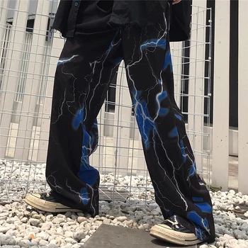 Moda Y2k kadın Gotik Pantolon Harajuku Sokak Retro Yıldırım günlük pantolon Kadın Gevşek Geniş Bacak Pantolon Kumaş Joggers