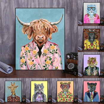 Modern Pop Art Hayvanlar Poster Sanat Leopar, Aslan, Kaplan Portre Moda Giyim ile Resimleri Oda Dekor Tuval Duvara Baskı 