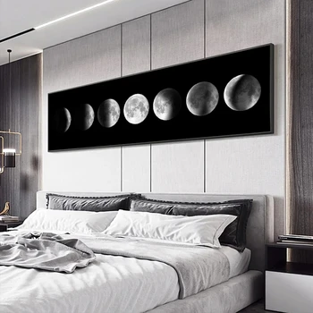 Modern Siyah ve Beyaz Ay Tuval Boyama Duvar Sanatı Posterler ve Baskılar Duvar Resmi Oturma Odası Yatak Odası için Ev dekor