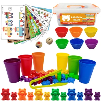 Montessori Oyuncaklar Kutusu Gökkuşağı Yığını Bardak Sayma Ayılar Renk Ağırlıkları Duyusal Oyuncaklar Bebek Mintessori Eğitici Oyuncaklar Oyunları Çocuklar