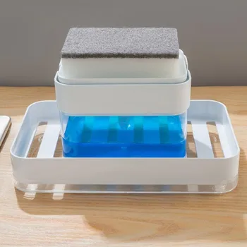 Mutfak Deterjan Basın Tipi Otomatik Sıvı Dolum Sabun saklama kutusu Sünger Temiz Bez Kombinasyonu Bulaşık Yıkama Aleti Seti
