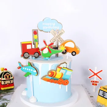 Mutlu Doğum Günü Pastası Topper Araba Uçak trafik ışığı Düğün Dekor Bayrağı Çocuklar Parti DIY Pişirme Malzemeleri Cupcake Toppers Bebek Duş