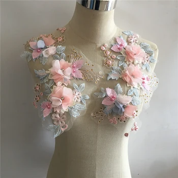Nakış Çiçekler İnci Dantel Yaka Giyim Aplike Dikiş Düzeltir Tül Kumaş Dekorasyon Elbiseler DIY Pullu Dantel Kumaşlar 2021