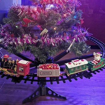 Noel Ağacı Dekorasyon Pil kumandalı tren elektrikli oyuncaklar demiryolu araba ışık Simüle sesler vagon yeni yıl hediyesi