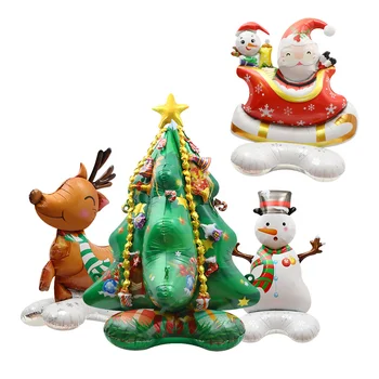 Noel Dekorasyon Sahne Oyuncak Balon 4D Standı Santa Ren Geyiği Noel Ağacı Balon Dekorasyon Malzemeleri