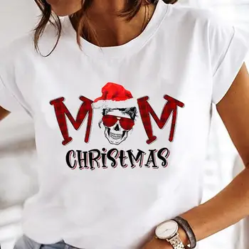Noel Tatili Kadın T-shirt Elbise ANNE Sevimli Trend Moda Baskı Karikatür Bayanlar Tee gömlek Tops Grafik Kadın T-Shirt 2021