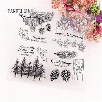 PANFELOU 14.5 * 15.5 Çam ormanı Şeffaf Silikon Kauçuk Temizle Pullar Scrapbooking/DIY Paskalya Mutlu Yeni Yıl düğün kartları