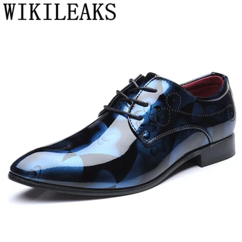 Patent Deri Resmi Ayakkabı Erkekler Oxford ayakkabı Erkek Elbise Ayakkabı Klasik İtalyan Marka Sapato Sosyal Masculino Zapatilla Hombre